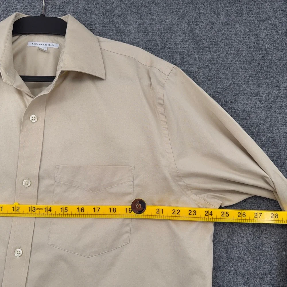 Banana Republic Men Tan Cotton Button Down Shirt Large 16-16.5 Khaki Long Sleeve